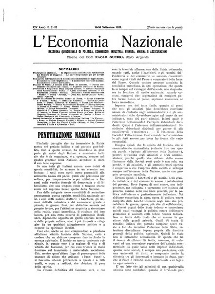 L'economia nazionale rassegna ebdomadaria di politica, commercio, industria, finanza, marina, e assicurazione