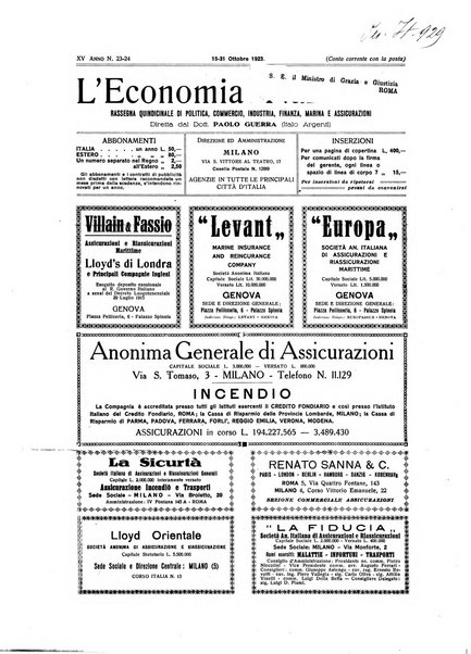 L'economia nazionale rassegna ebdomadaria di politica, commercio, industria, finanza, marina, e assicurazione