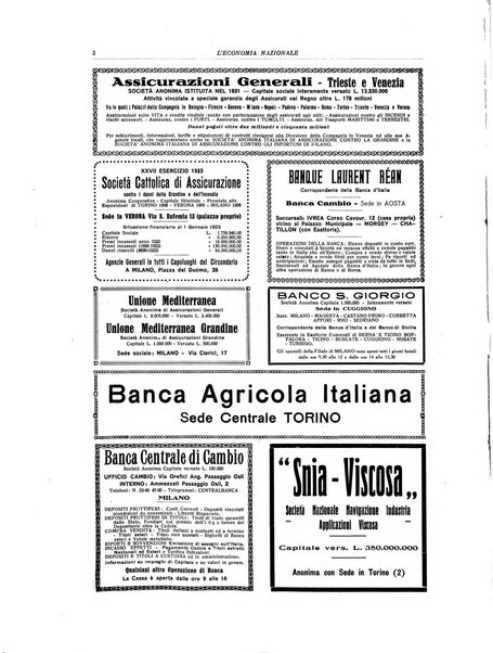 L'economia nazionale rassegna ebdomadaria di politica, commercio, industria, finanza, marina, e assicurazione