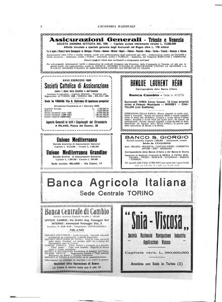 L'economia nazionale rassegna ebdomadaria di politica, commercio, industria, finanza, marina, e assicurazione