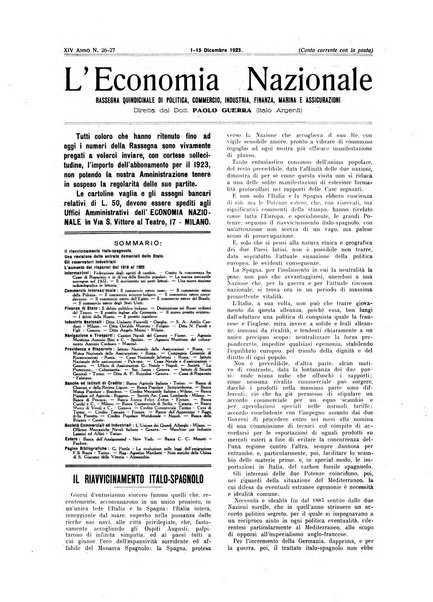 L'economia nazionale rassegna ebdomadaria di politica, commercio, industria, finanza, marina, e assicurazione