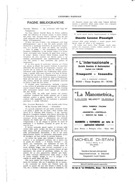 L'economia nazionale rassegna ebdomadaria di politica, commercio, industria, finanza, marina, e assicurazione