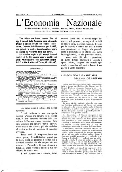 L'economia nazionale rassegna ebdomadaria di politica, commercio, industria, finanza, marina, e assicurazione