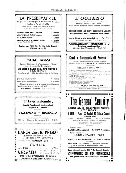 L'economia nazionale rassegna ebdomadaria di politica, commercio, industria, finanza, marina, e assicurazione