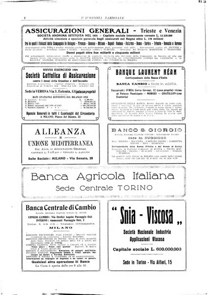 L'economia nazionale rassegna ebdomadaria di politica, commercio, industria, finanza, marina, e assicurazione