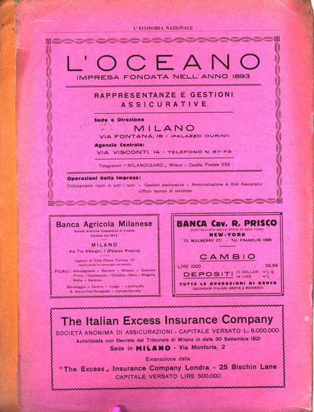 L'economia nazionale rassegna ebdomadaria di politica, commercio, industria, finanza, marina, e assicurazione