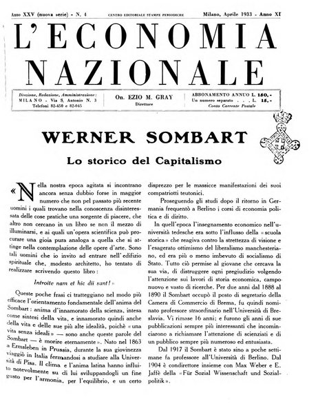 L'economia nazionale rassegna ebdomadaria di politica, commercio, industria, finanza, marina, e assicurazione