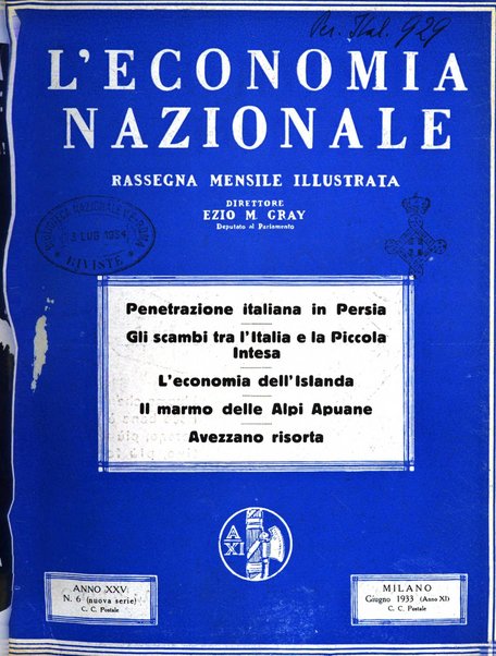 L'economia nazionale rassegna ebdomadaria di politica, commercio, industria, finanza, marina, e assicurazione