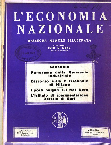 L'economia nazionale rassegna ebdomadaria di politica, commercio, industria, finanza, marina, e assicurazione