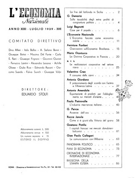 L'economia nazionale rassegna ebdomadaria di politica, commercio, industria, finanza, marina, e assicurazione