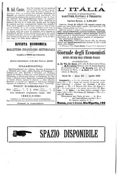 L'economista gazzetta settimanale di scienza economica, finanza, commercio, banchi, ferrovie e degli interessi privati