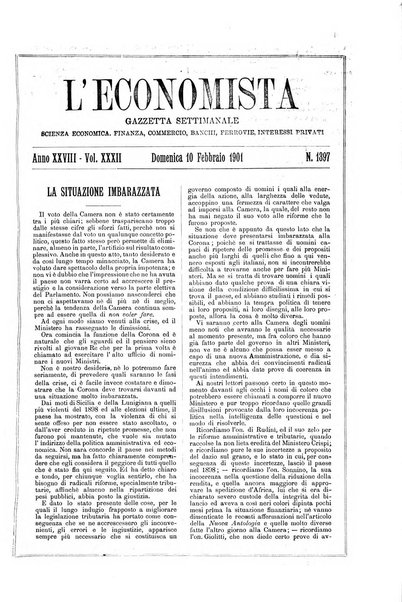 L'economista gazzetta settimanale di scienza economica, finanza, commercio, banchi, ferrovie e degli interessi privati