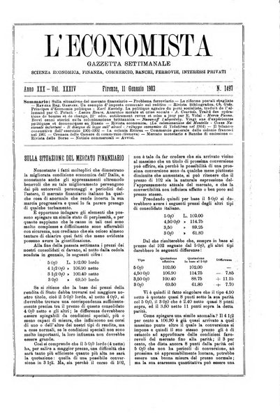 L'economista gazzetta settimanale di scienza economica, finanza, commercio, banchi, ferrovie e degli interessi privati