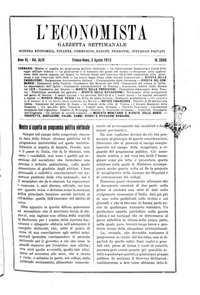 L'economista gazzetta settimanale di scienza economica, finanza, commercio, banchi, ferrovie e degli interessi privati