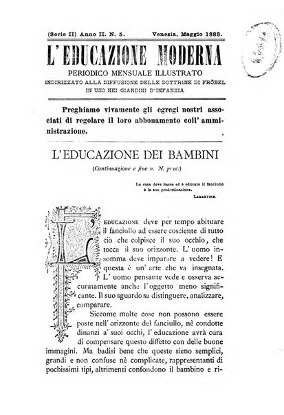 L'educazione moderna periodico mensile indirizzato alla diffusione delle teorie di Federico Frobel ...