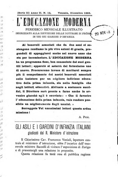 L'educazione moderna periodico mensile indirizzato alla diffusione delle teorie di Federico Frobel ...