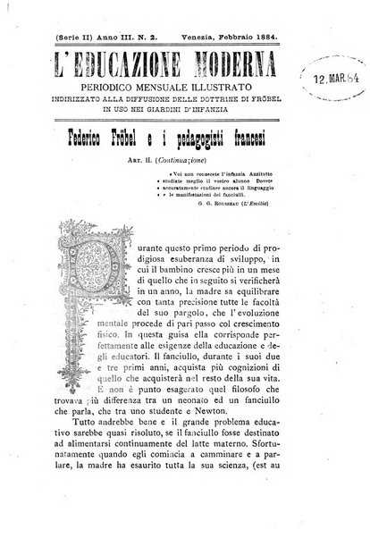 L'educazione moderna periodico mensile indirizzato alla diffusione delle teorie di Federico Frobel ...