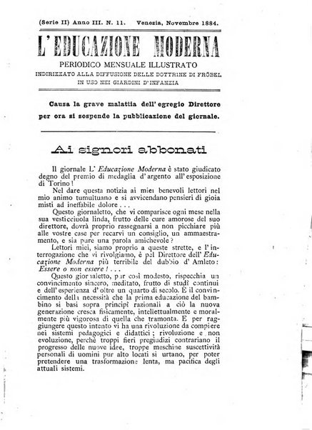 L'educazione moderna periodico mensile indirizzato alla diffusione delle teorie di Federico Frobel ...