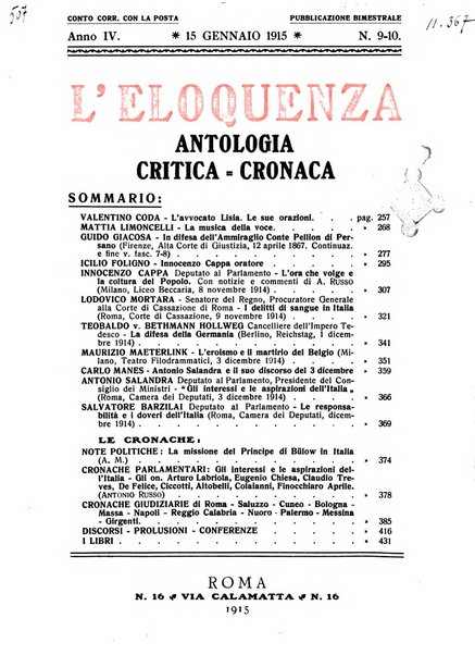 L'eloquenza antologia, critica, cronaca