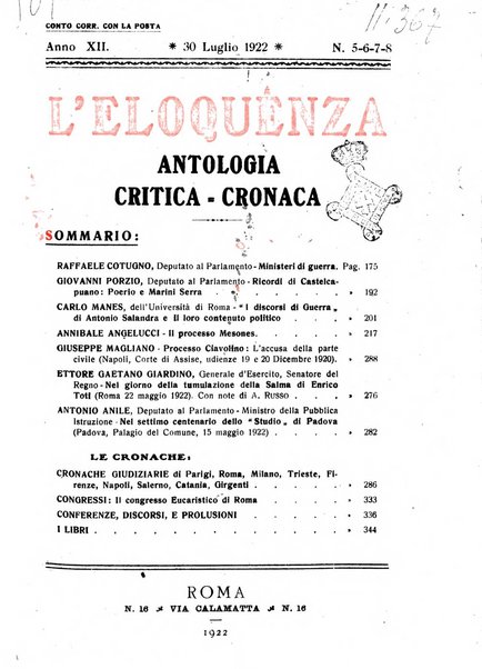 L'eloquenza antologia, critica, cronaca