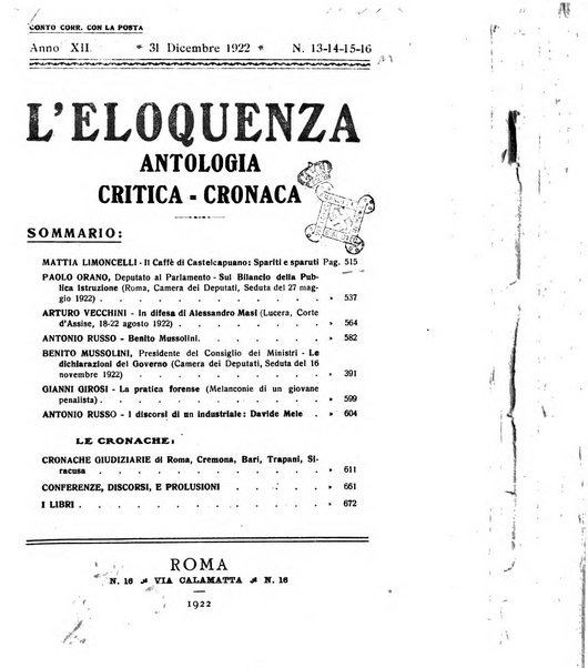 L'eloquenza antologia, critica, cronaca