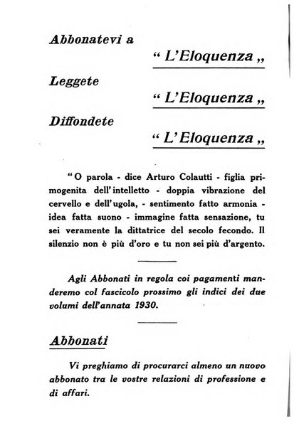 L'eloquenza antologia, critica, cronaca