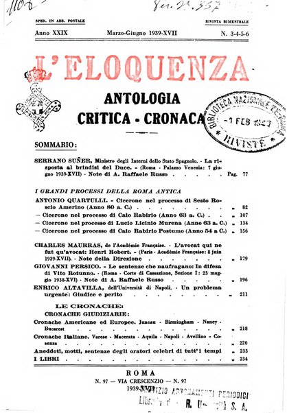 L'eloquenza antologia, critica, cronaca