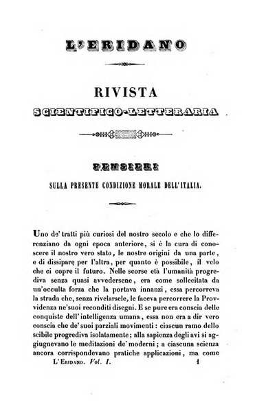 L'Eridano rivista scientifico-letteraria