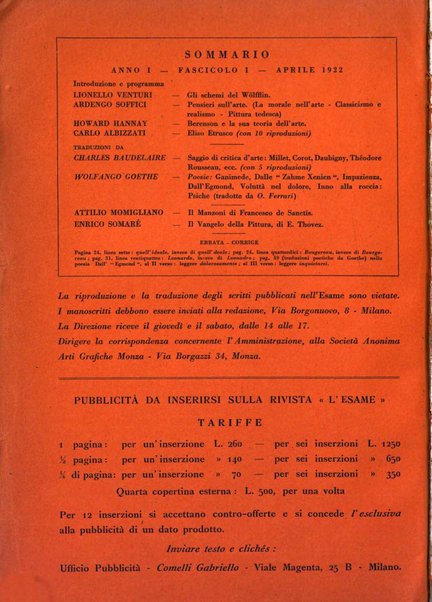 L'esame rivista mensile di coltura e d'arte