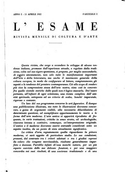 L'esame rivista mensile di coltura e d'arte