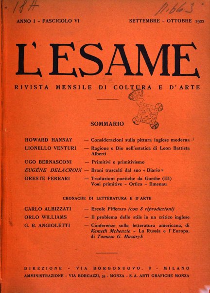 L'esame rivista mensile di coltura e d'arte