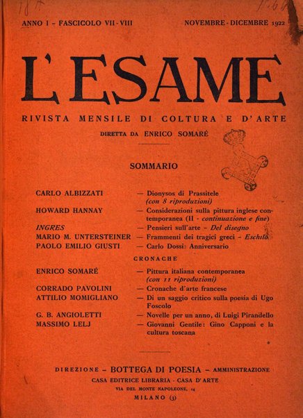 L'esame rivista mensile di coltura e d'arte