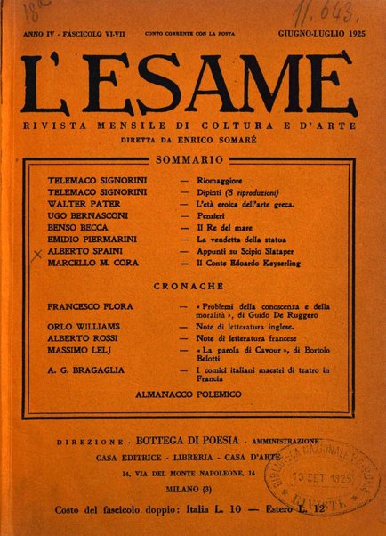 L'esame rivista mensile di coltura e d'arte