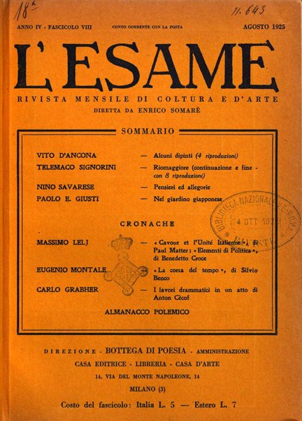 L'esame rivista mensile di coltura e d'arte