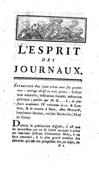 L'esprit des journaux françois et étrangers