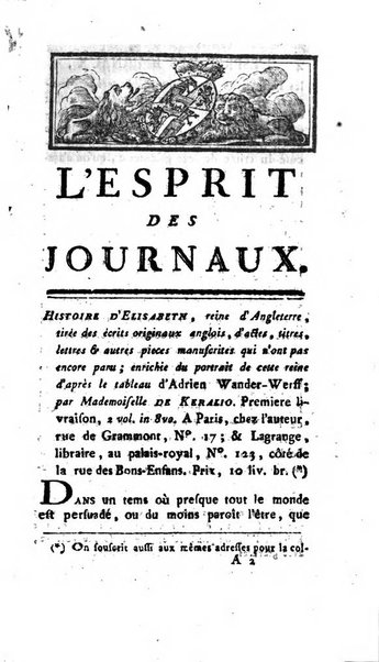 L'esprit des journaux françois et étrangers