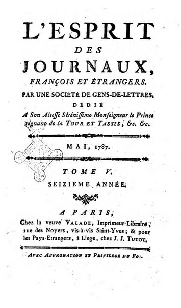 L'esprit des journaux françois et étrangers