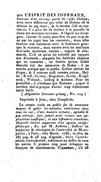 L'esprit des journaux françois et étrangers