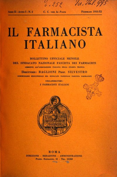 Il farmacista italiano bollettino ufficiale mensile del Sindacato nazionale fascista dei farmacisti