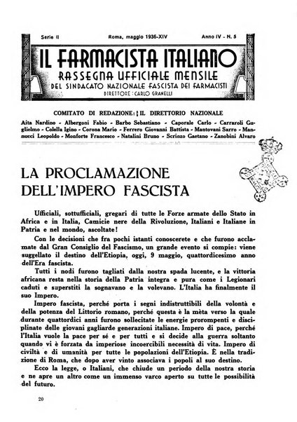 Il farmacista italiano bollettino ufficiale mensile del Sindacato nazionale fascista dei farmacisti