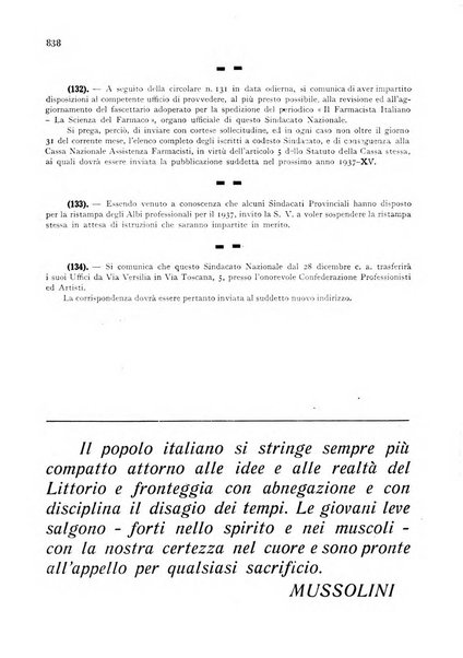 Il farmacista italiano bollettino ufficiale mensile del Sindacato nazionale fascista dei farmacisti