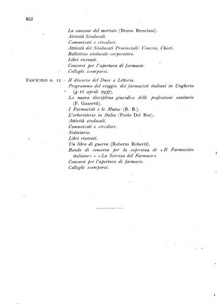 Il farmacista italiano bollettino ufficiale mensile del Sindacato nazionale fascista dei farmacisti