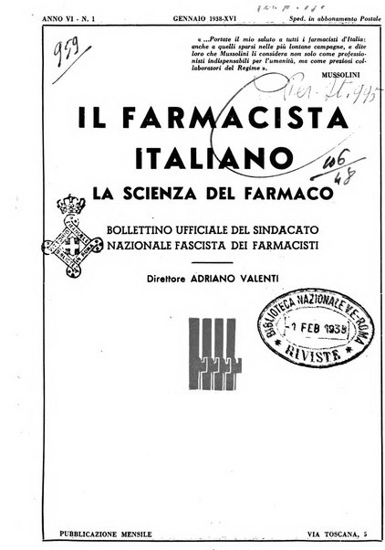 Il farmacista italiano bollettino ufficiale mensile del Sindacato nazionale fascista dei farmacisti