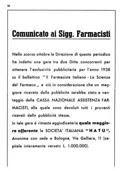 Il farmacista italiano bollettino ufficiale mensile del Sindacato nazionale fascista dei farmacisti