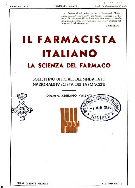 Il farmacista italiano bollettino ufficiale mensile del Sindacato nazionale fascista dei farmacisti