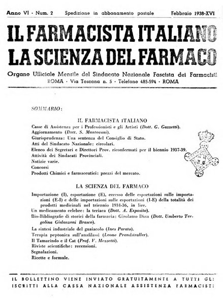 Il farmacista italiano bollettino ufficiale mensile del Sindacato nazionale fascista dei farmacisti