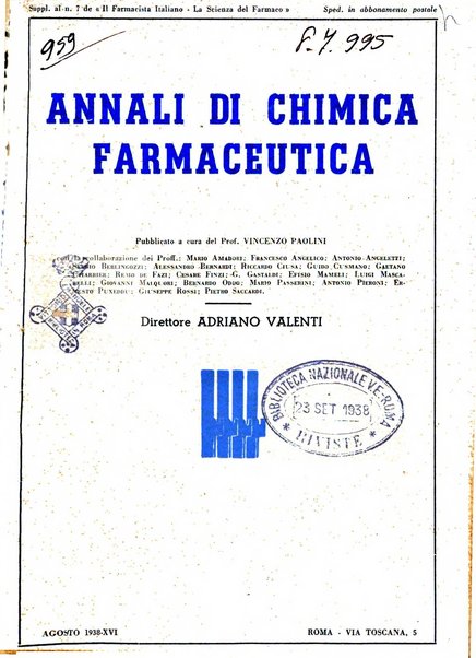 Il farmacista italiano bollettino ufficiale mensile del Sindacato nazionale fascista dei farmacisti