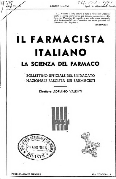 Il farmacista italiano bollettino ufficiale mensile del Sindacato nazionale fascista dei farmacisti