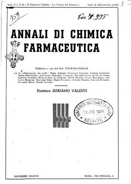 Il farmacista italiano bollettino ufficiale mensile del Sindacato nazionale fascista dei farmacisti