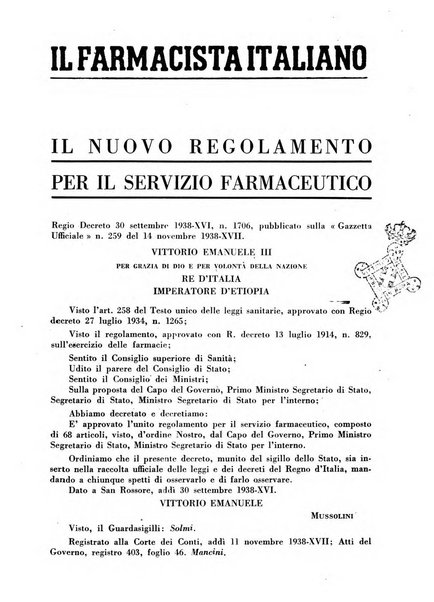 Il farmacista italiano bollettino ufficiale mensile del Sindacato nazionale fascista dei farmacisti